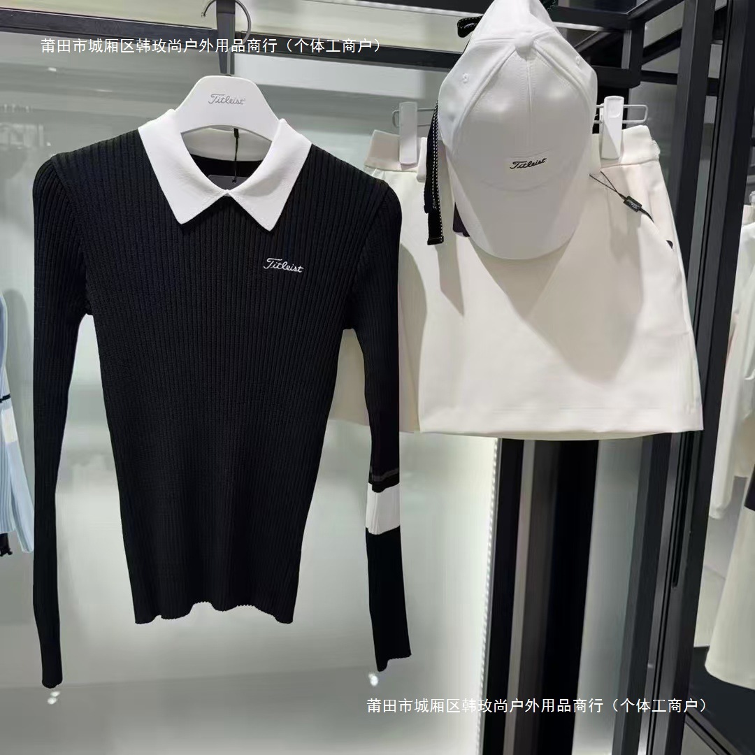 Golf Women's 25 New Autumn and Winter Lapel Color Matching Long Sleeve Knitted Sweater