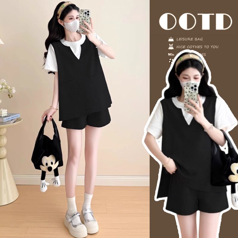 Maternity Summer Outfit Set, Fashionable and Stylish, Summer Thin Large Size Shorts and Top Two-Piece Set, 2026 New Model Maternity Summer Outfit Set, Fashionable and Stylish, Summer Thin Large Size Shorts and Top Two-Piece Set, 2026 New Model