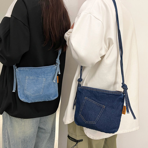 Sustainable Boho-Chic American-Style Tote Bag 2025 Summer: Smart Camp Denim Bucket Bag for Commuting, Large-Capacity Canvas Design