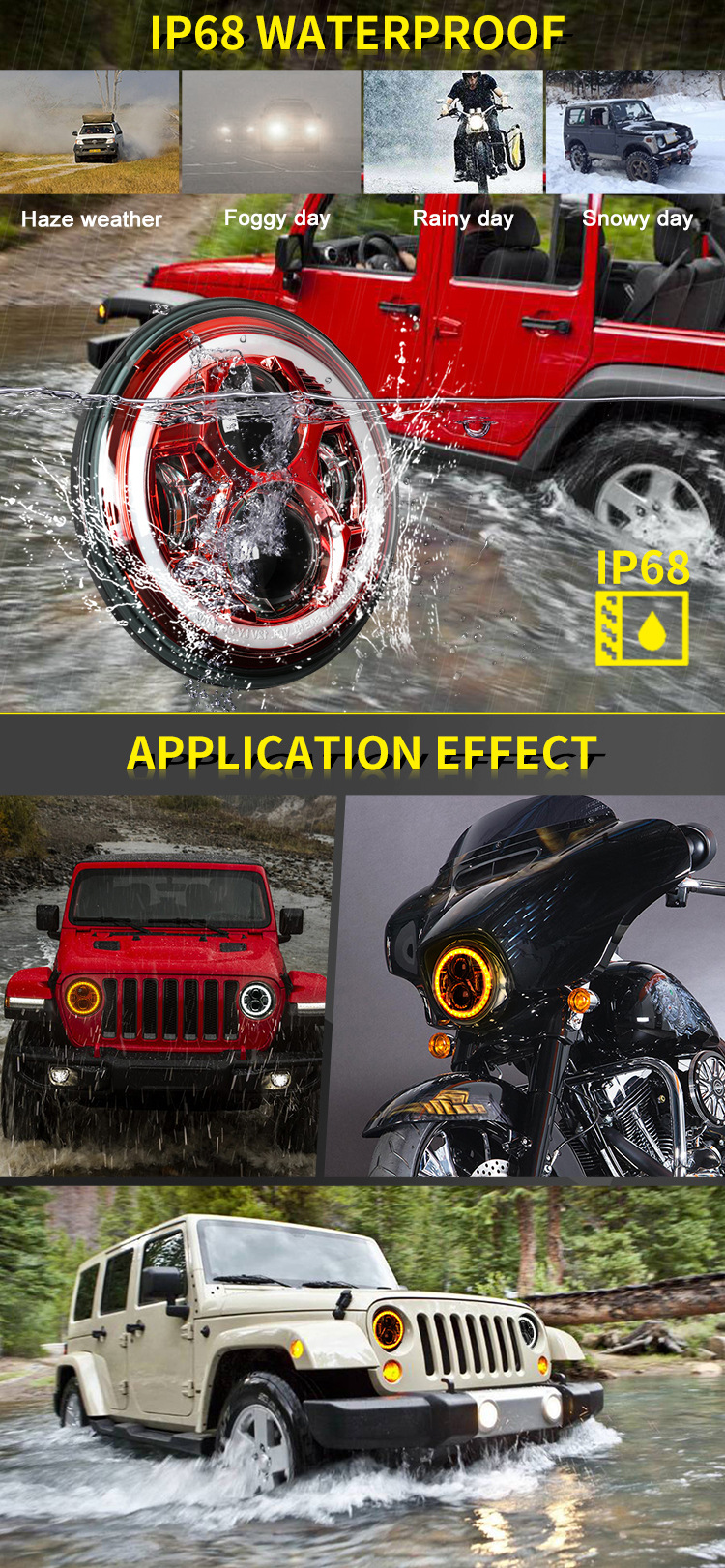 Cross-Border Ready Stock Dot Certified High and Low Beam High and Low Beam 7inch Wrangler Modified Headlight