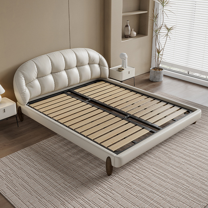 Cama de cuero minimalista italiano simple dormitorio principal 1,8 m cuero moderno simple Cama grande de alta gama suave bolsa doble cama de boda