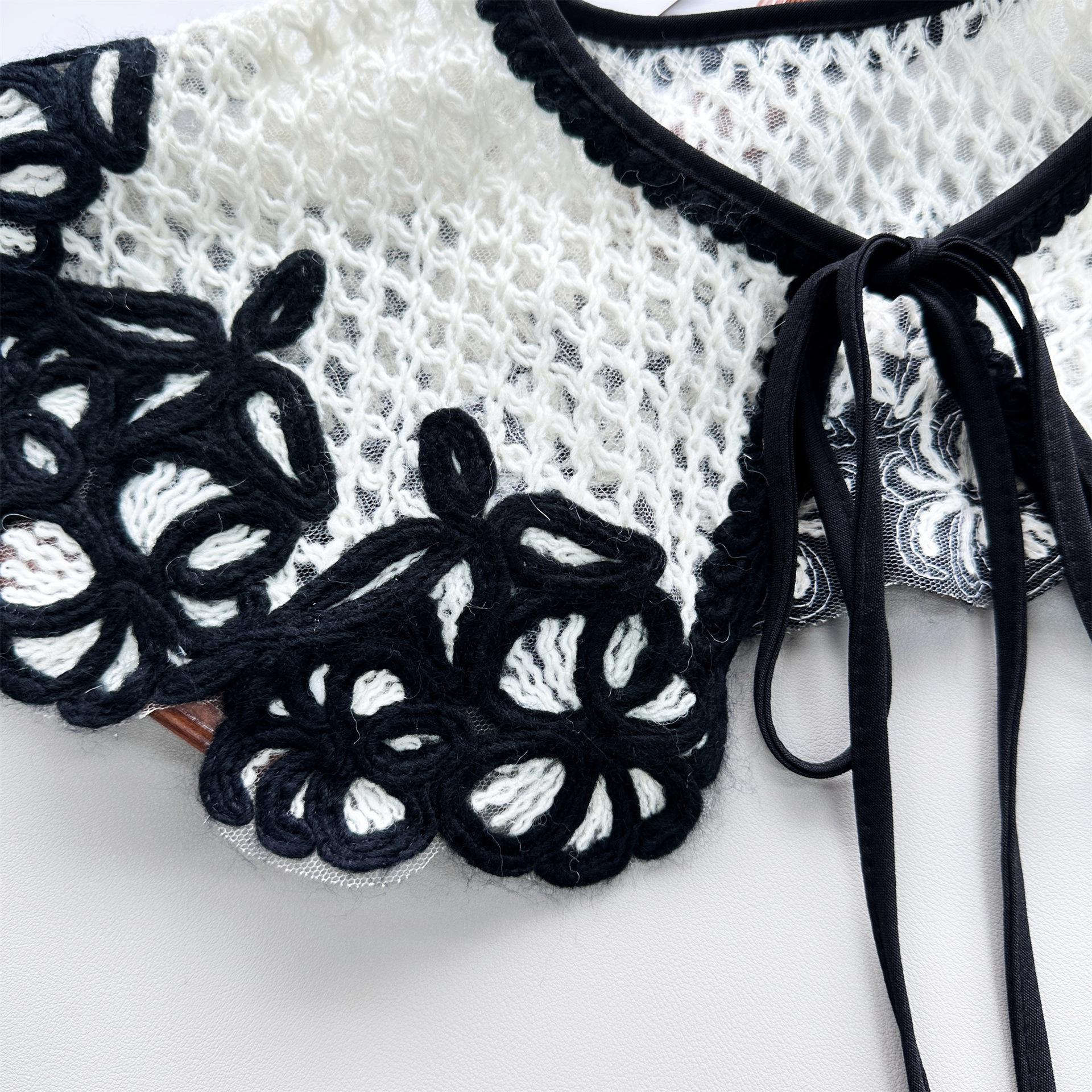 Cuello decorativo de punto bordado de imitación de lana en blanco y negro para otoño e invierno, superventas transfronterizo, para vestidos y suéteres.