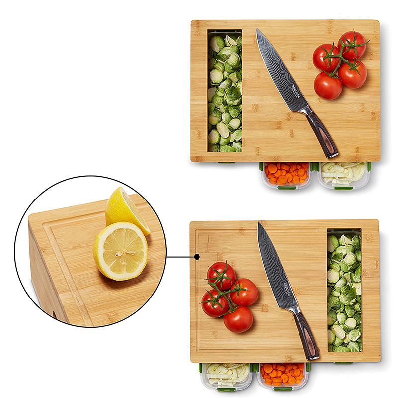 Tabla de corte de bambú multi-funcional clasificación plato cocina corte y carga plato caja de corte