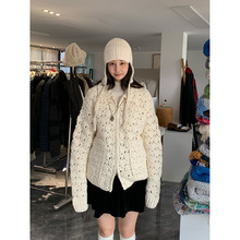 SROOM十三行25秋冬新款镂空手工毛衣含羊毛中长款针织开衫外套