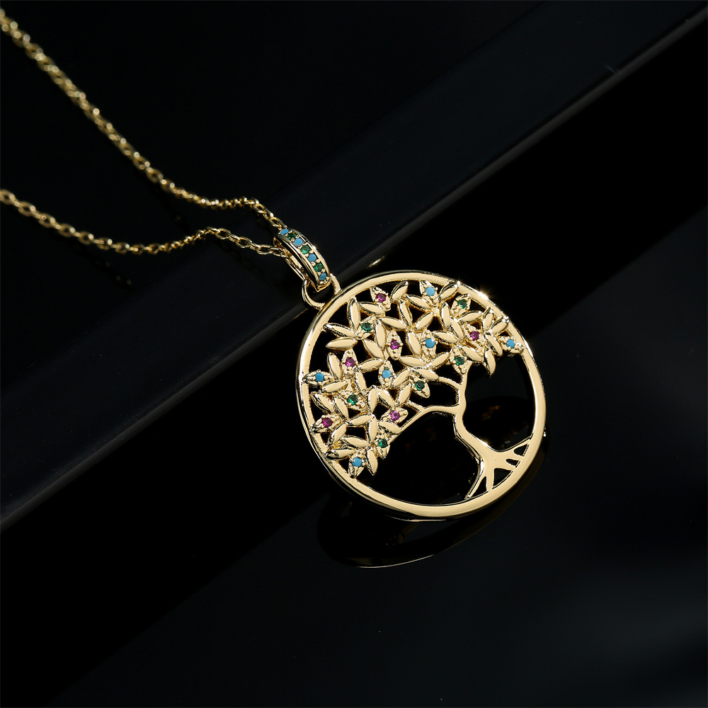 copper plated 18K gold tree pendant necklace micro-set zircon jewelry women