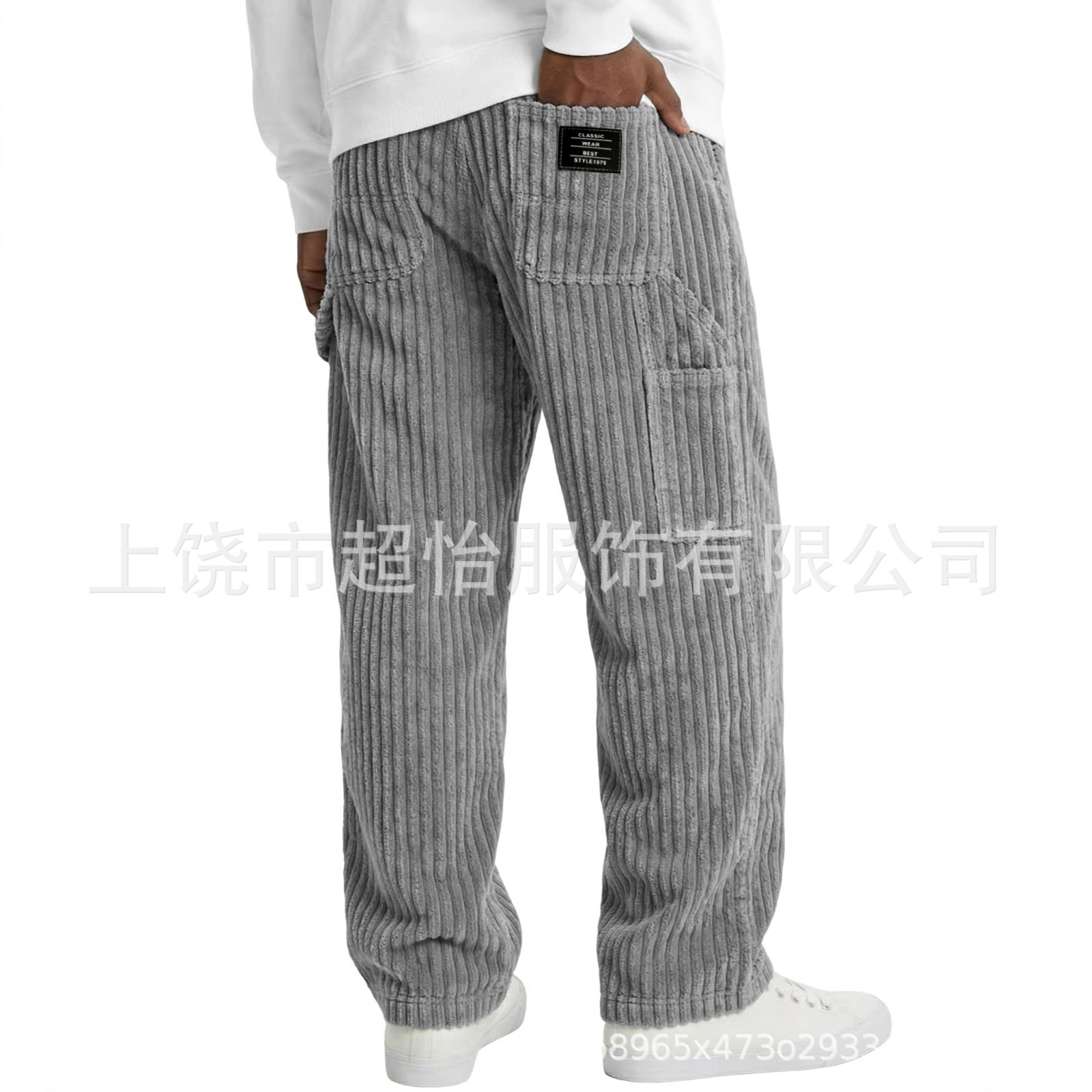 2026新款欧美男士灯芯绒直筒休闲裤美式复古坑条抽绳长裤宽松六袋 男装厂家批发实拍图