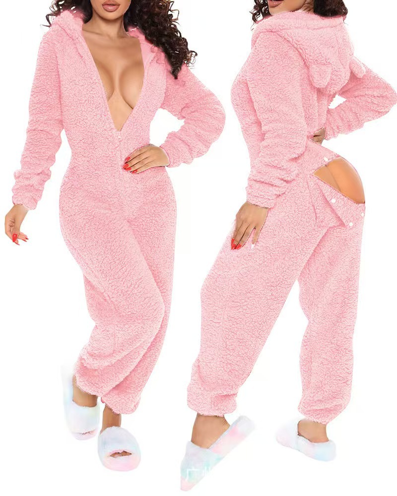 Kuscheliger Fleece Jumpsuit Für Damen Langarm Einteiler Romper_voghion.com