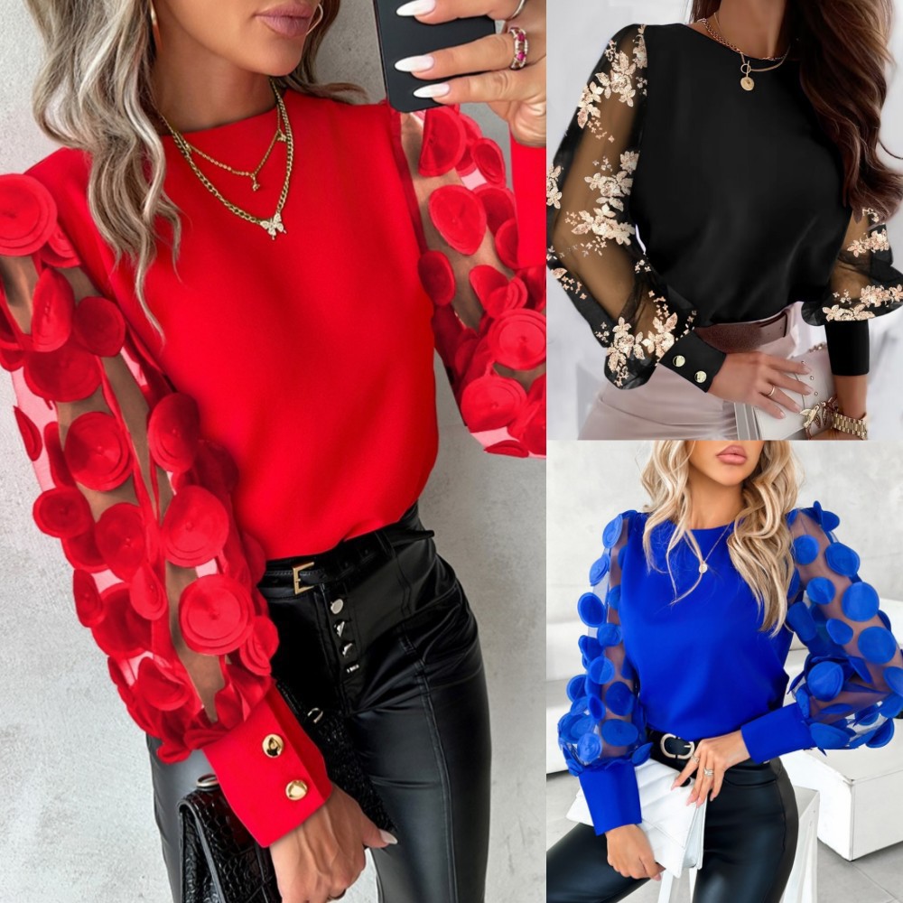 182g Weight Long Sleeve Sleeve Length Pullovers Placket Type Bishop Sleeve Sleeve Type Polyester Fabric Type Regular Top Length Blouse Tops Type Wholesale Women's Elegant Solid Color Long Sleeve Blouses