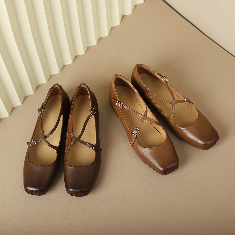 Autumn universal vintage retro Mary Jane shoes square toe