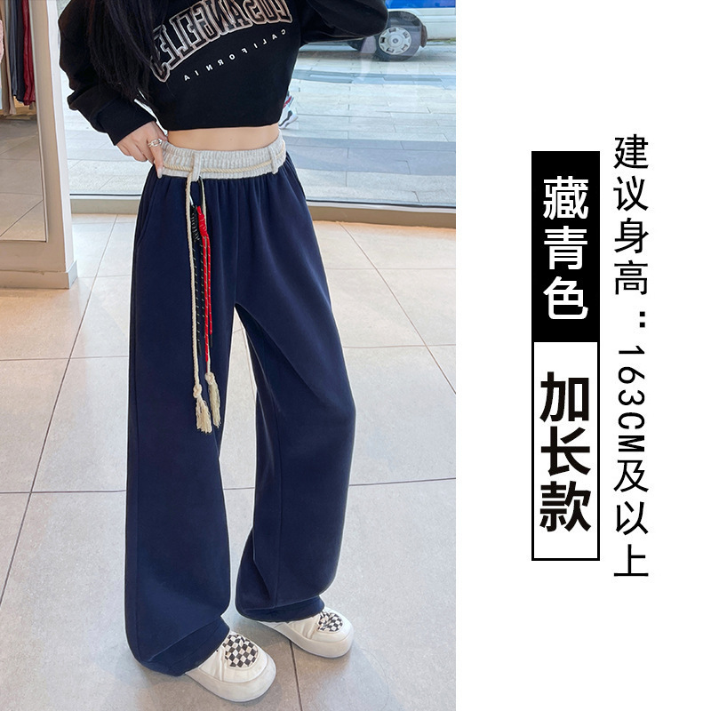 美式复古撞色绑带直筒运动女卫裤秋季新款宽松高腰百搭休闲阔腿裤|undefined
