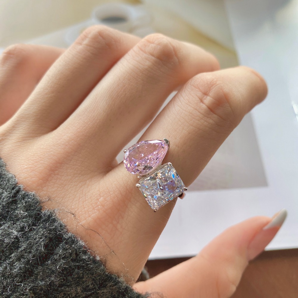 12g Weight Zircon Inlay Material Rings Classification 5, 9 Ring Size 1 Piece Quantity Holiday, Daily Occasion 925 Sterling Silver Material Geometric, Heart Shape Pattern Women's Gender Plating Design Elegant, Lady Style 925 Sterling Silver Zircon Geometric Heart Shape Rings 42