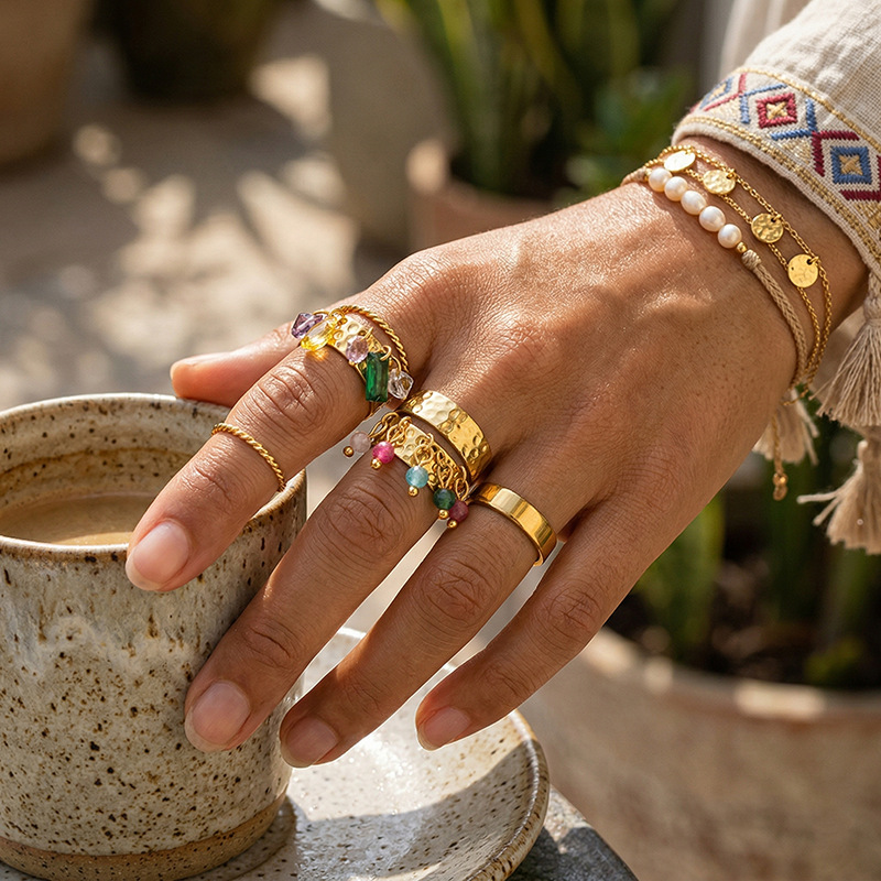 Tina Europa y los Estados Unidos transfronterizos 18K Goldins perlas de viento abiertas irregulares anillo de nicho de diseño de joyas mujeres al por mayor