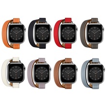 真皮瘦身表带适用苹果手表iwatch8/7/6/5/4/3/SE双圈小蛮腰表带