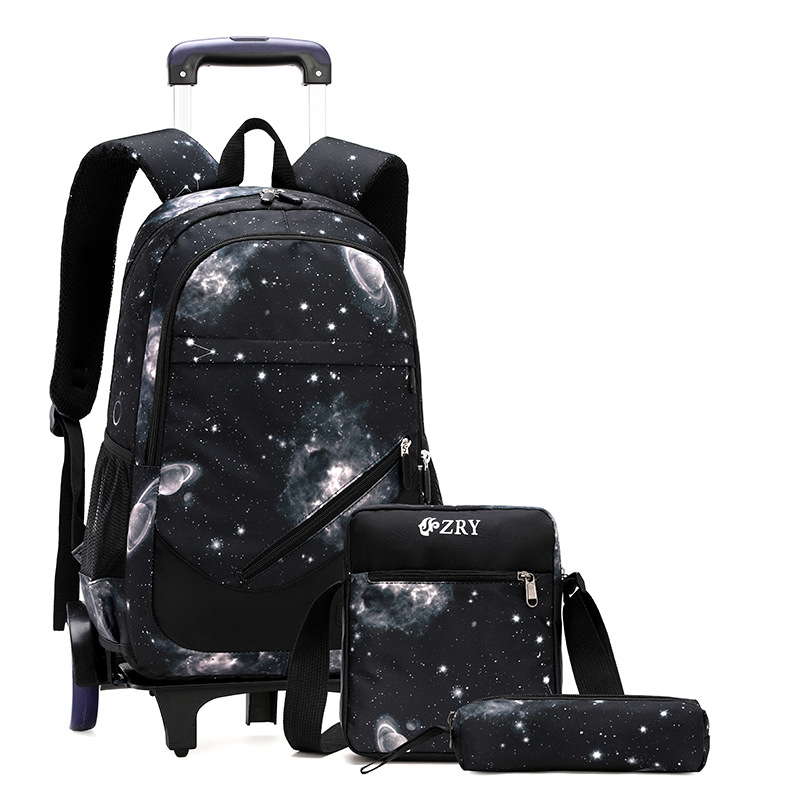 Mochila de tracción de cabello de peces naturales para niños de primaria y secundaria, tres piezas, mochila desmontable, portátil transfronterizo