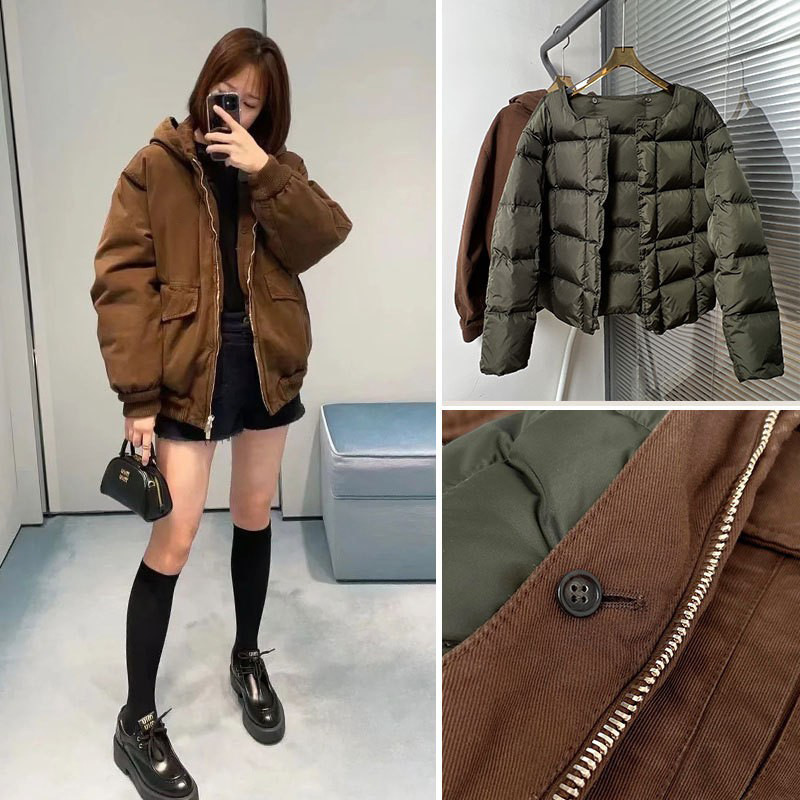 Special Discount! House 90 White Duck down Retro Maillard Removable Liner Hooded down Jacket