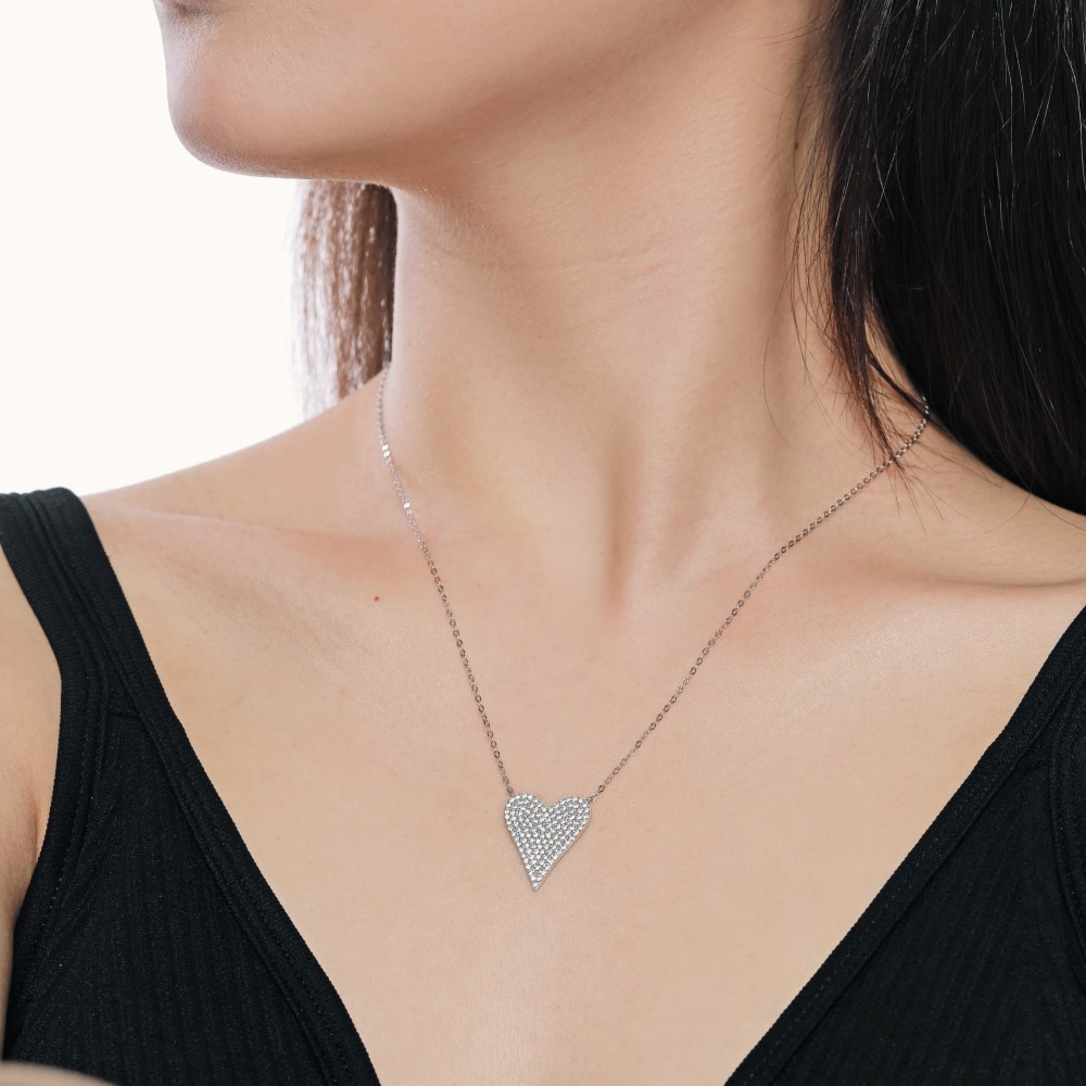 Fashion Heart Shape Silver Plating Inlay Zircon Necklace 1 Piece