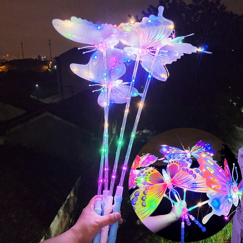 New Butterfly Night Market Stall Wholesale Children's Internet Red 3D Butterfly Colorful Luminous Toys Fairy Essential Wholesale