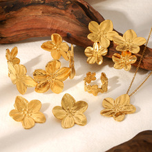 欧美跨境不锈钢项链轻奢设计花朵饰品高级感耳饰镀金戒指钛钢手镯