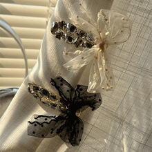 韩国复古薄纱波点蝴蝶结水钻发夹时尚清新气质侧边夹饰品2025新款