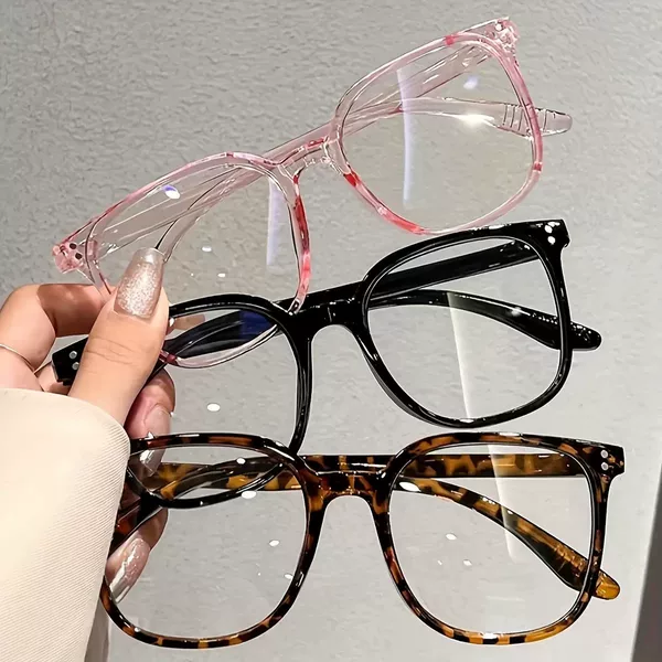 Men's and Women's Large Square Frame Anti-Blue Light Flat Glasses, High-Grade Gray Anti-Fatigue Glasses, Can Be Matched with Myopia Glasses, Fashionable Plain Face Slimming Look Glasses