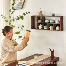 木质墙壁置物架家用复古小型茶具收纳架实木储物架多宝阁博古架