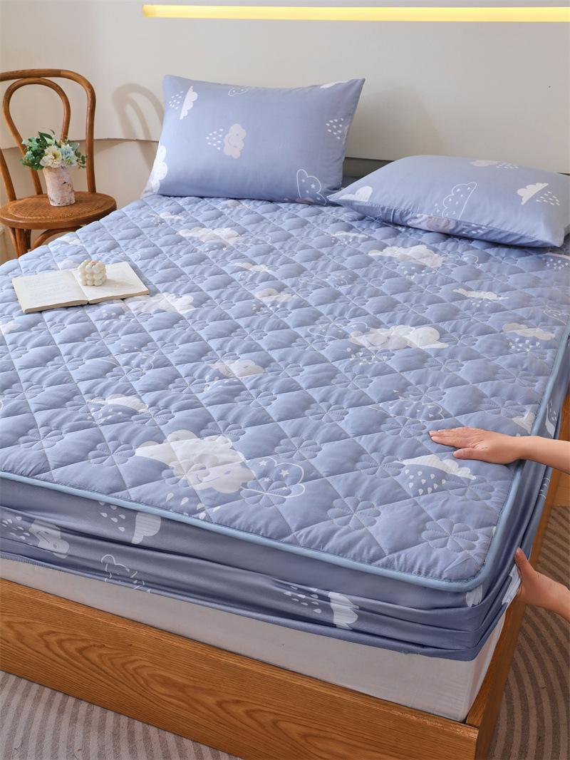 Color sólido pro-piel lavable algodón cama de algodón cama de comercio exterior cama de algodón máscara de cama a prueba de polvo gruesa cubierta protectora de Simmons