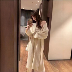 2024秋冬女装长款针织开衫两件套女韩版慵懒风宽松毛衣连衣裙套装