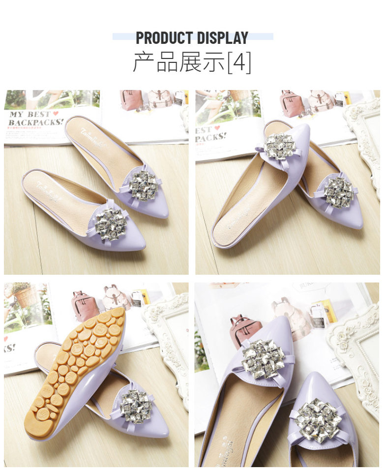 Dép sandal nữ bít mũi nhọn đính đá, đế bằng — A1-8 Màu mơ, Màu hồng A1-8, Màu tím A1-8, Màu đen A1-8 chi tiết 15