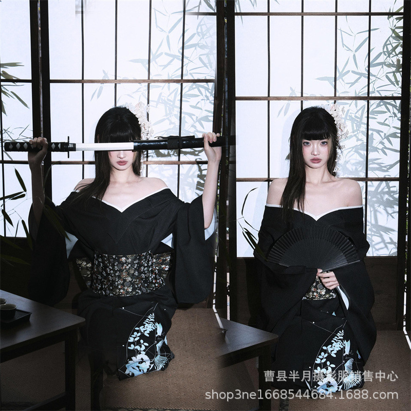 Kimono New Style Divine Girl Traditional Improved Japanese-Style Yukata Retro Dress Photography Photo Shoot