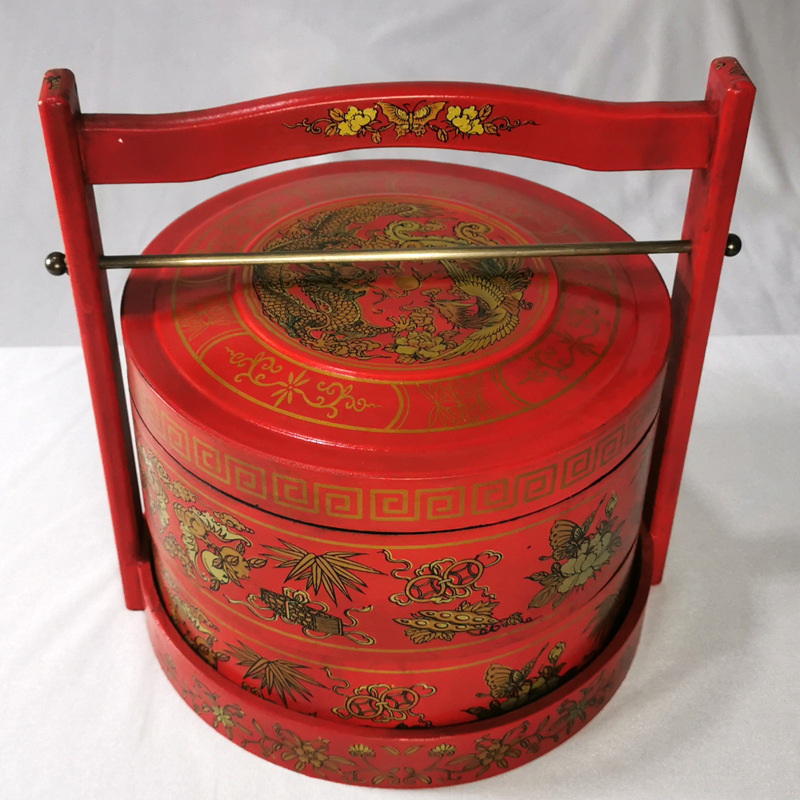 仿古新中式手提篮 双层木质食盒 结婚陪嫁复古礼品糖果盒影视道具