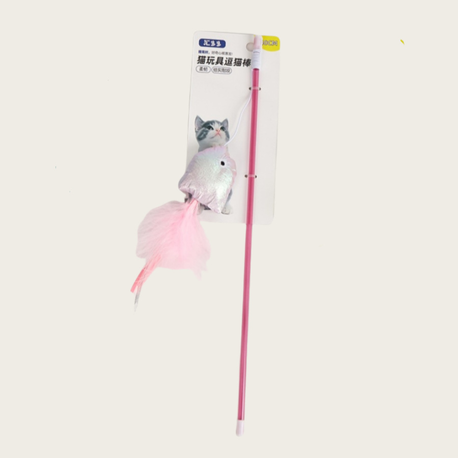 핑크 깃털 물고기 고양이 놀리는 막대기