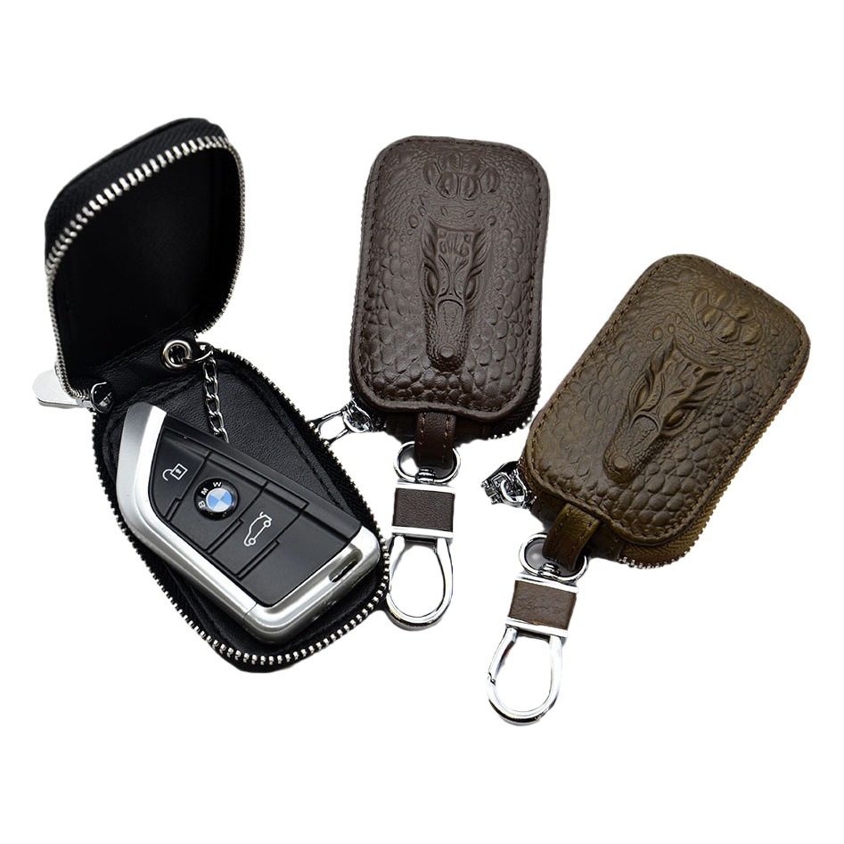 New cowhide zipper key bag business zipper men's and women's waist multi-function high-end key bag car key bag