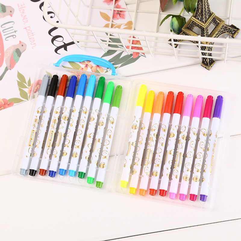 Venta al por mayor de dibujos animados creativo estudiante lavado pluma niños portátil caja redonda varilla graffiti pluma cepillo niños color pluma