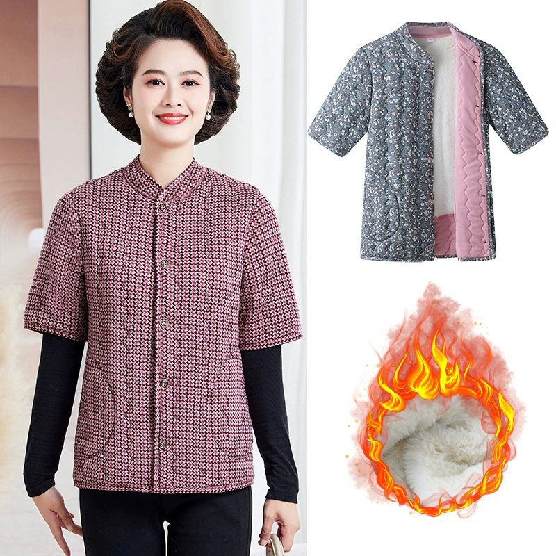 Осенне-зимняя одежда для мам Жилет из верблюжьего хлопка Женская утолщенная одежда со средним рукавом на хлопковой подкладке для среднего и пожилого возраста на флисовой подкладке Куртка с хлопковой подкладкой для защиты лошади Пальто