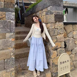 春秋新款甜美奶系穿搭吊带开衫纯欲辣妹碎花蓬蓬半身裙三件套装女