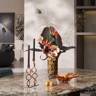 度假村酒店別墅餐廳水吧西島台圓桌台面玻璃花瓶輕奢高級感裝飾品