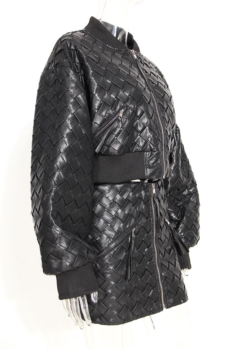 Niche Romantic Black Woven Design Texture Zipper Flight Suit Short Coat Mini Sheath Skirt Outfit