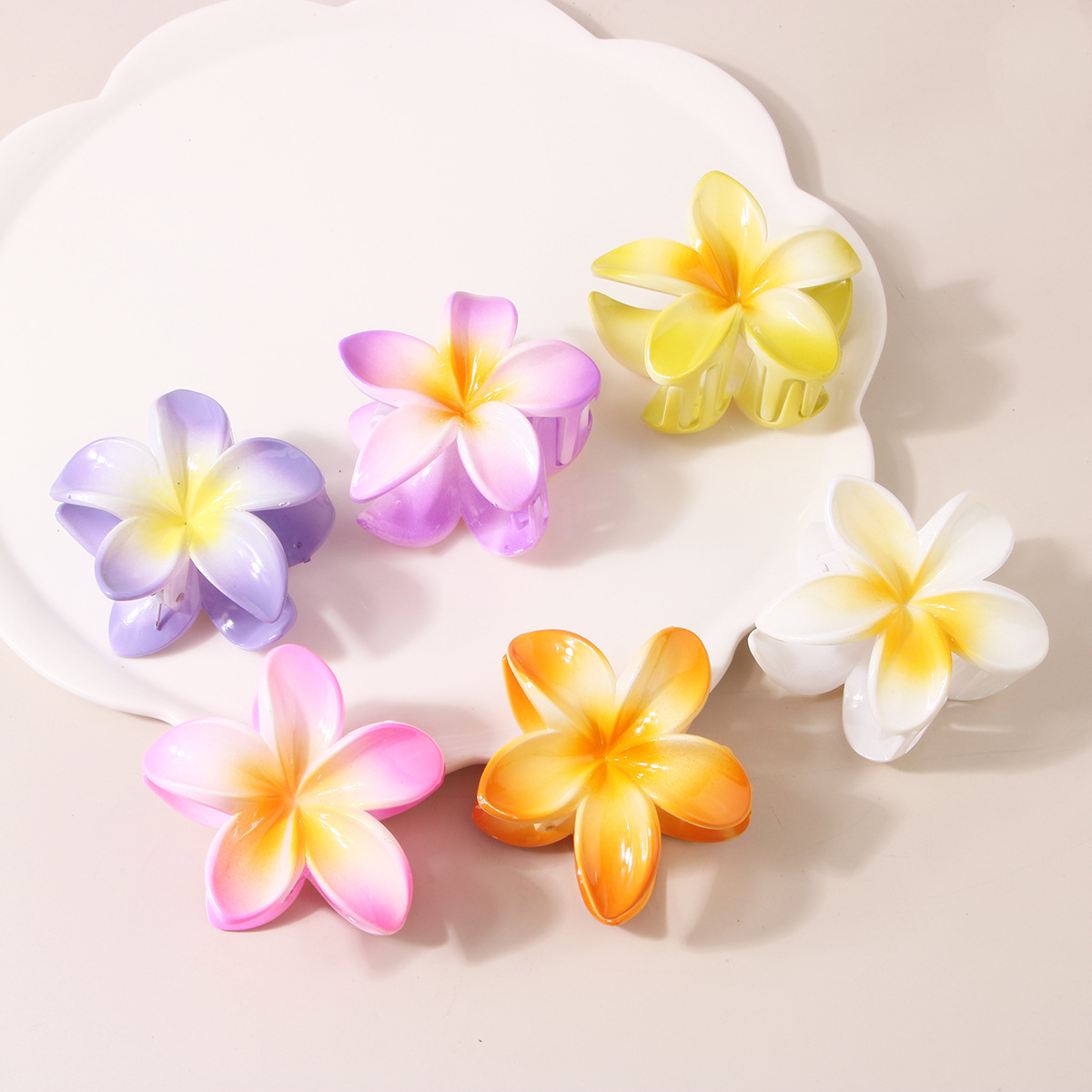 Accessori per capelli da donna, accessori per abbigliamento, fermaglio per capelli a forma di fiore con sfumatura di colore, fermaglio per capelli a forma di squalo, fermaglio per capelli a forma di plumeria, per vacanze al mare_voghion.com