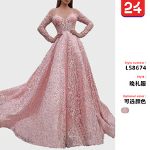 跨境欧美女装蓬蓬裙2025新款新娘一字肩婚纱礼服性感大摆长连衣裙