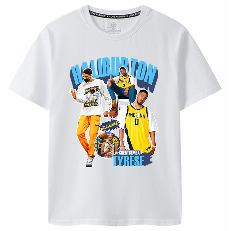 Walker Harbin Large Head Print Short-Sleeve Summer T-Shirt Basketball American Style Men's Half-Sleeve Trendy Top