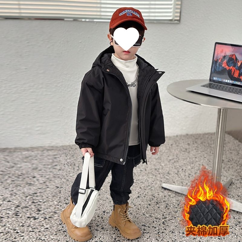 소년 가을 겨울 중간 두꺼운 재킷 23 년 어린이 올매치 방풍 및 방비 재킷 유행 어린이 두꺼운 재킷