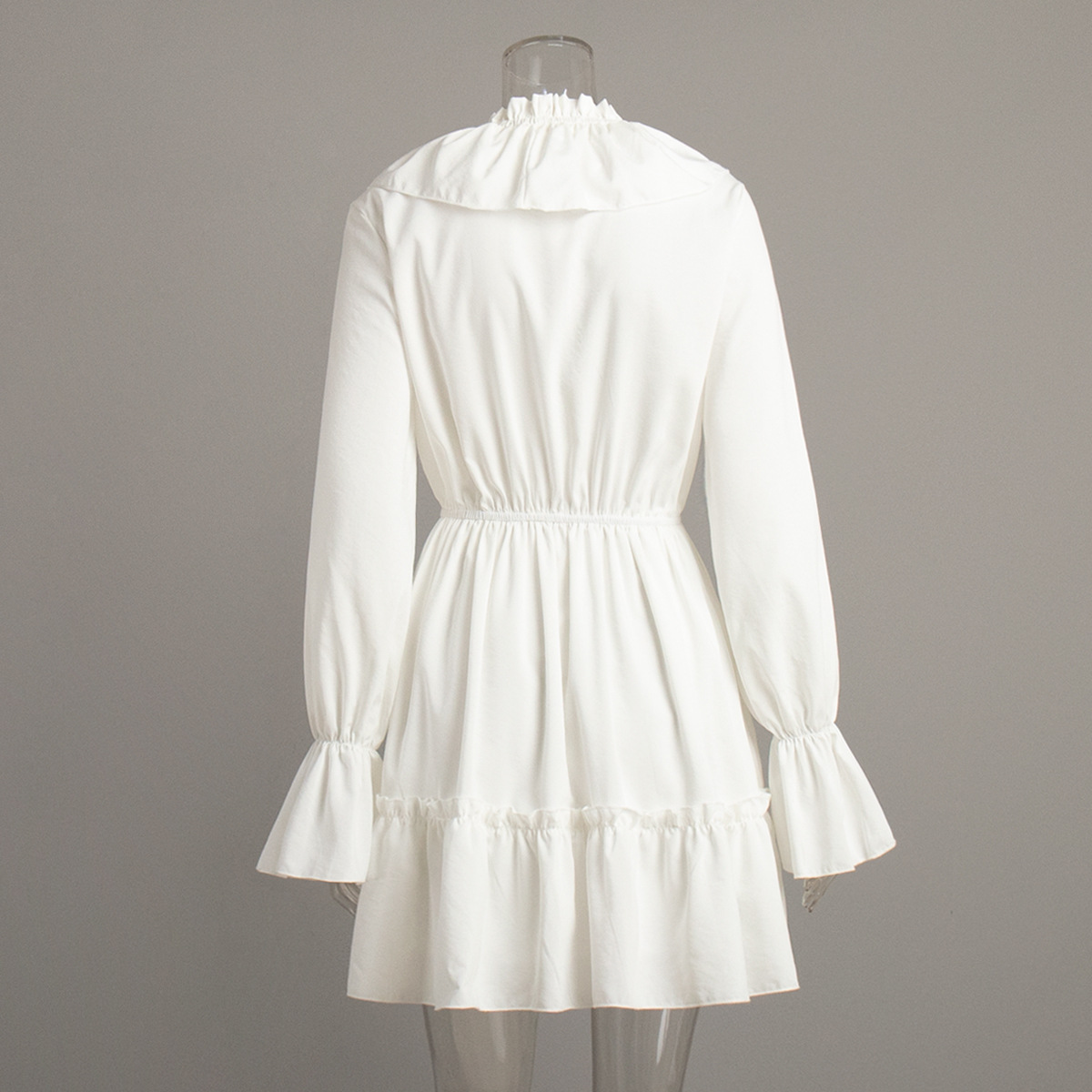 Cross-Border V-Neck Women 2025 Spring Summer New Flared Sleeve European And American Style Short Chiffon Dress_ecoleips.com