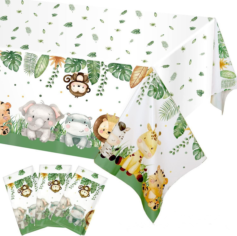 Amazon's New Jungle Zoo Children's Birthday Party Supplies Disposable Plastic Tablecloths in Stock
