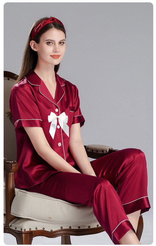 模造糸半袖少女パジャマセットシルク春夏ズボン襟ホーム服クロスボーダーメーカー直供|undefined