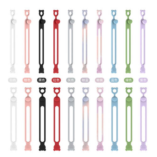 Silicone data cable organizer, cord manager, wire bundler, power tie, home self-locking cable tie, organizing bag with strap