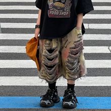 泰如2025夏季新款韩版男童百搭设计感街头美式破洞牛仔裤儿童短裤