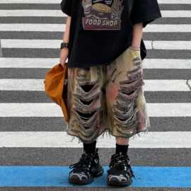 泰如2025夏季新款韩版男童百搭设计感街头美式破洞牛仔裤儿童短裤