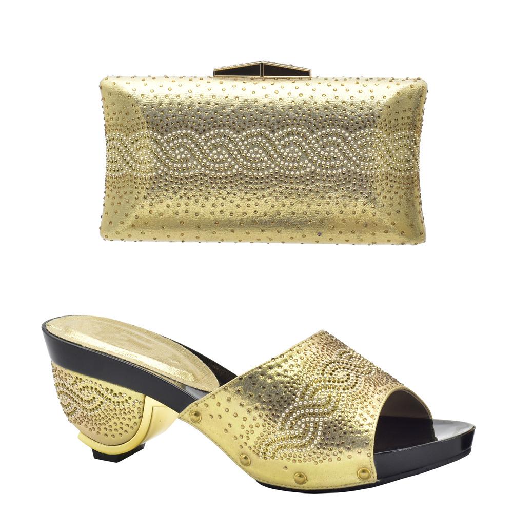 New solid color hot diamond round head high heels wedding shoes rhinestones elegant with clutch bag set_voghion.com