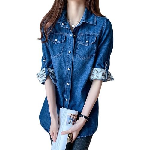 Women's Long-Sleeve Mid-Long denim shirt, Spring/Summer 2025 Korean Style Loose and Thin Top Jacket, Outerwear and Matching Shirt