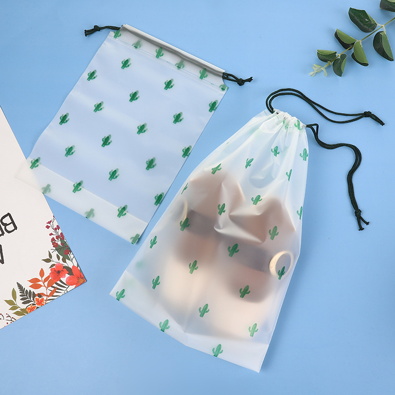 仙人掌抽绳束口袋 小清新透明磨砂防水旅行收纳袋旅游衣服收纳袋